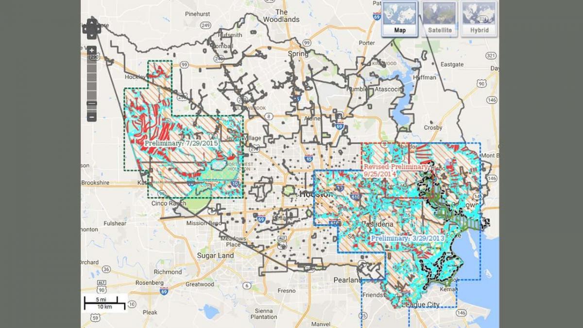 kaart van oorstromings in Houston