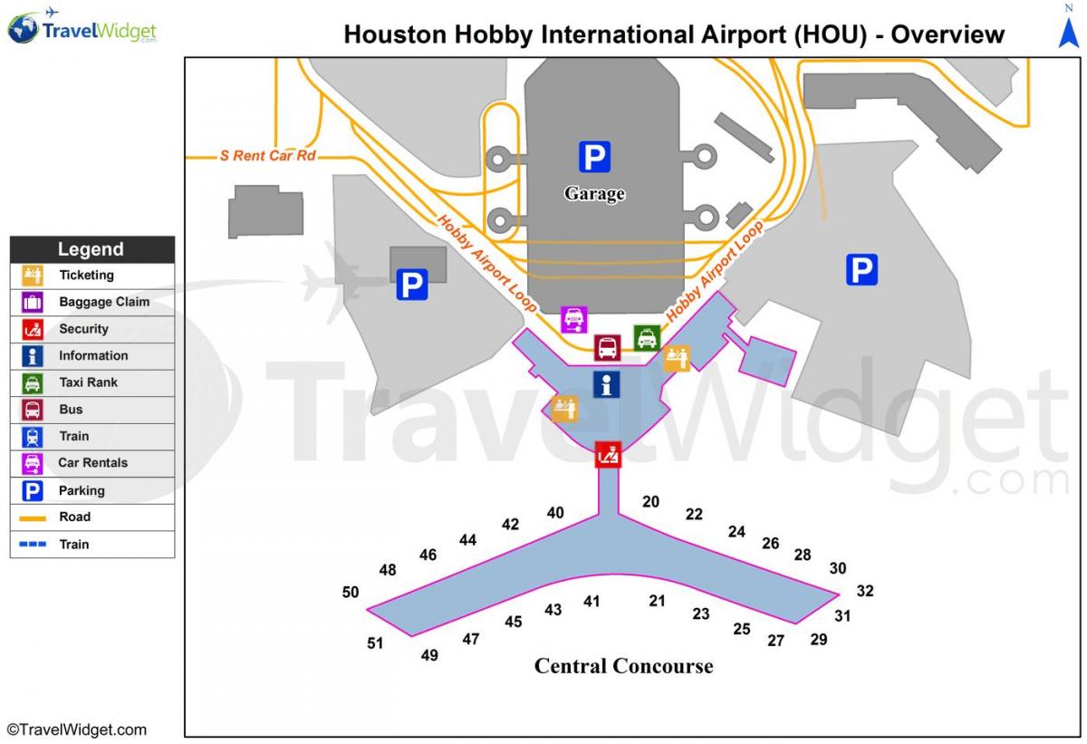 Houston lughawe terminale'n kaart