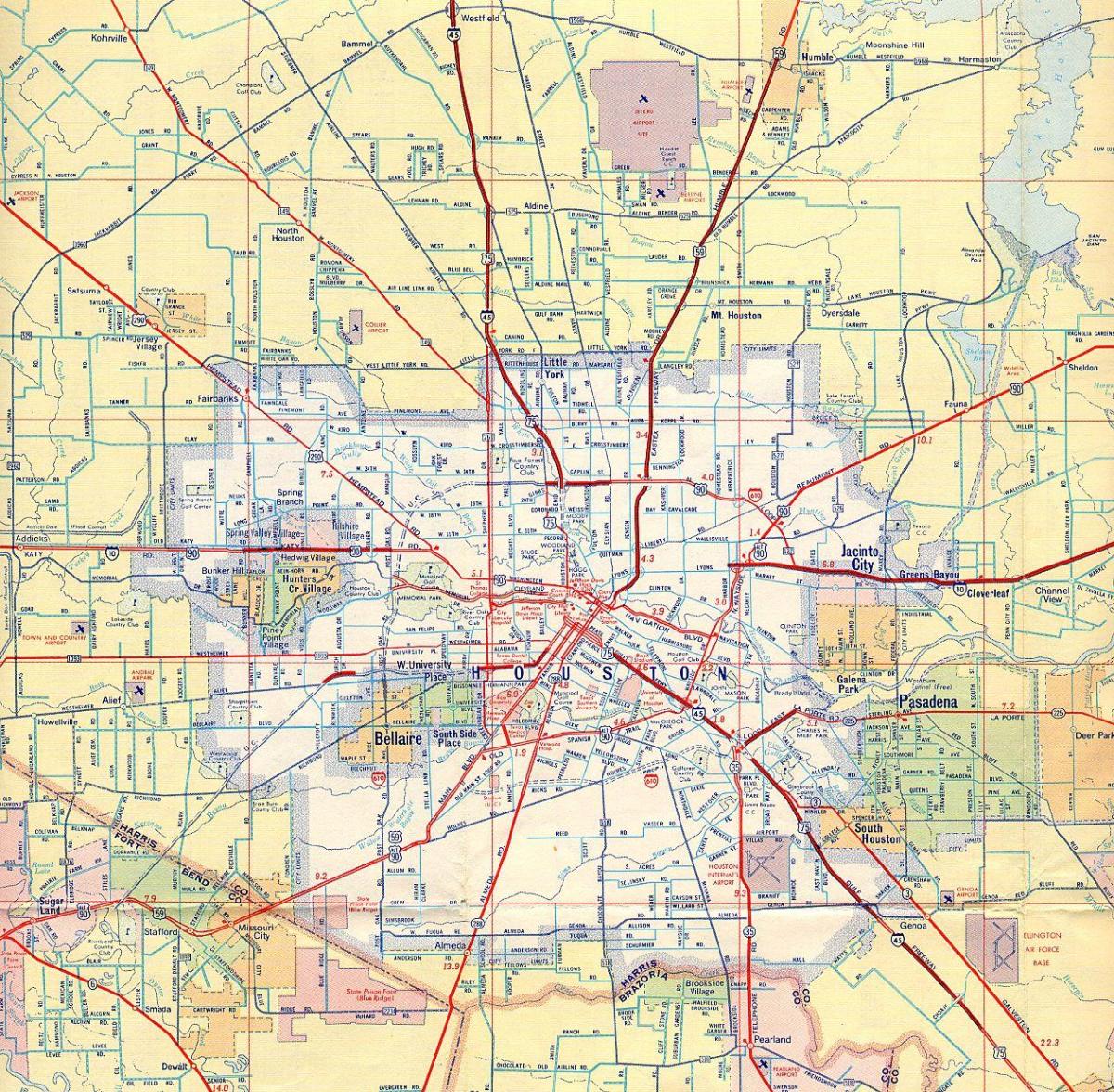 kaart van Houston snelweë