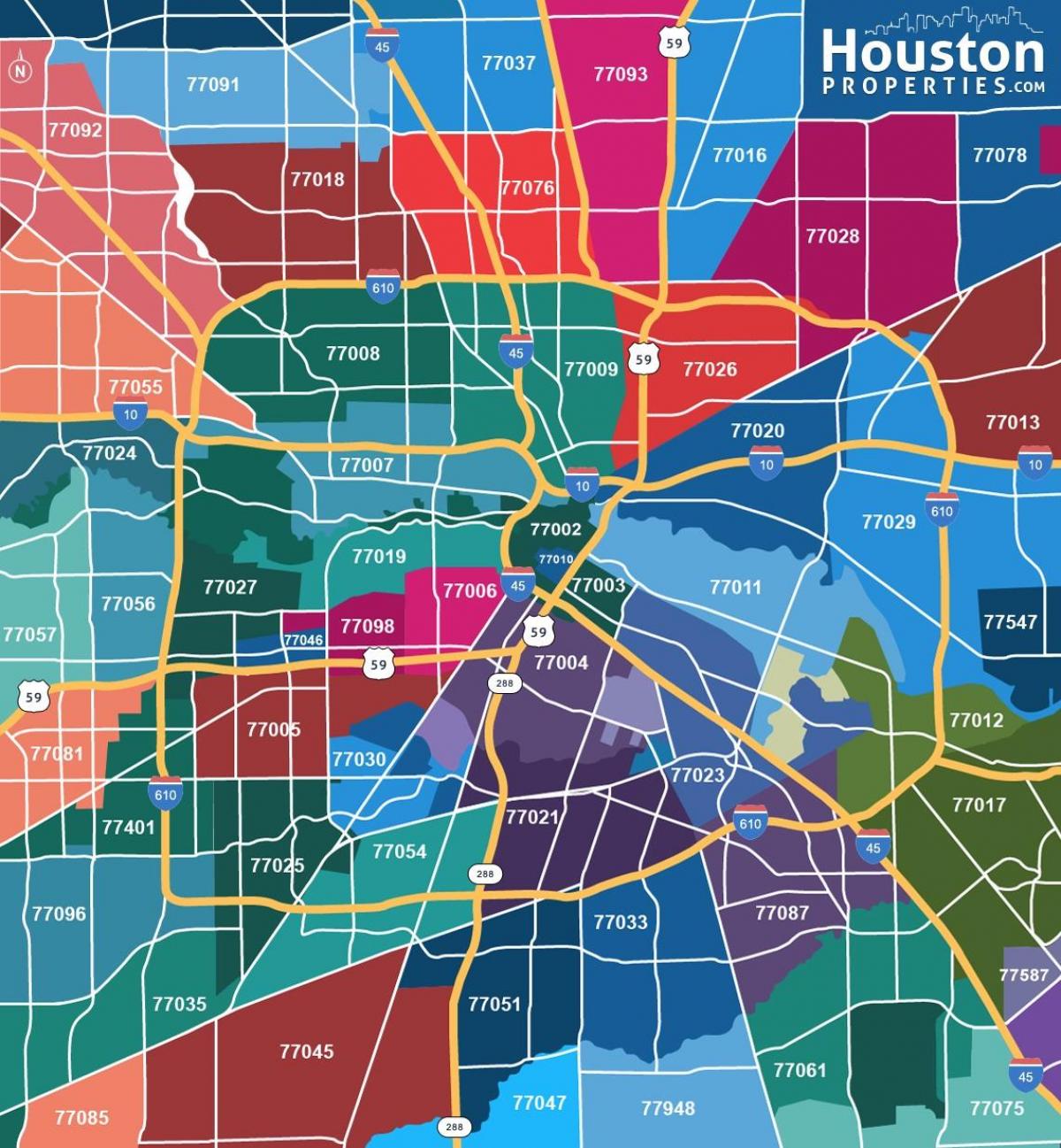 kaart van Houston zip codes