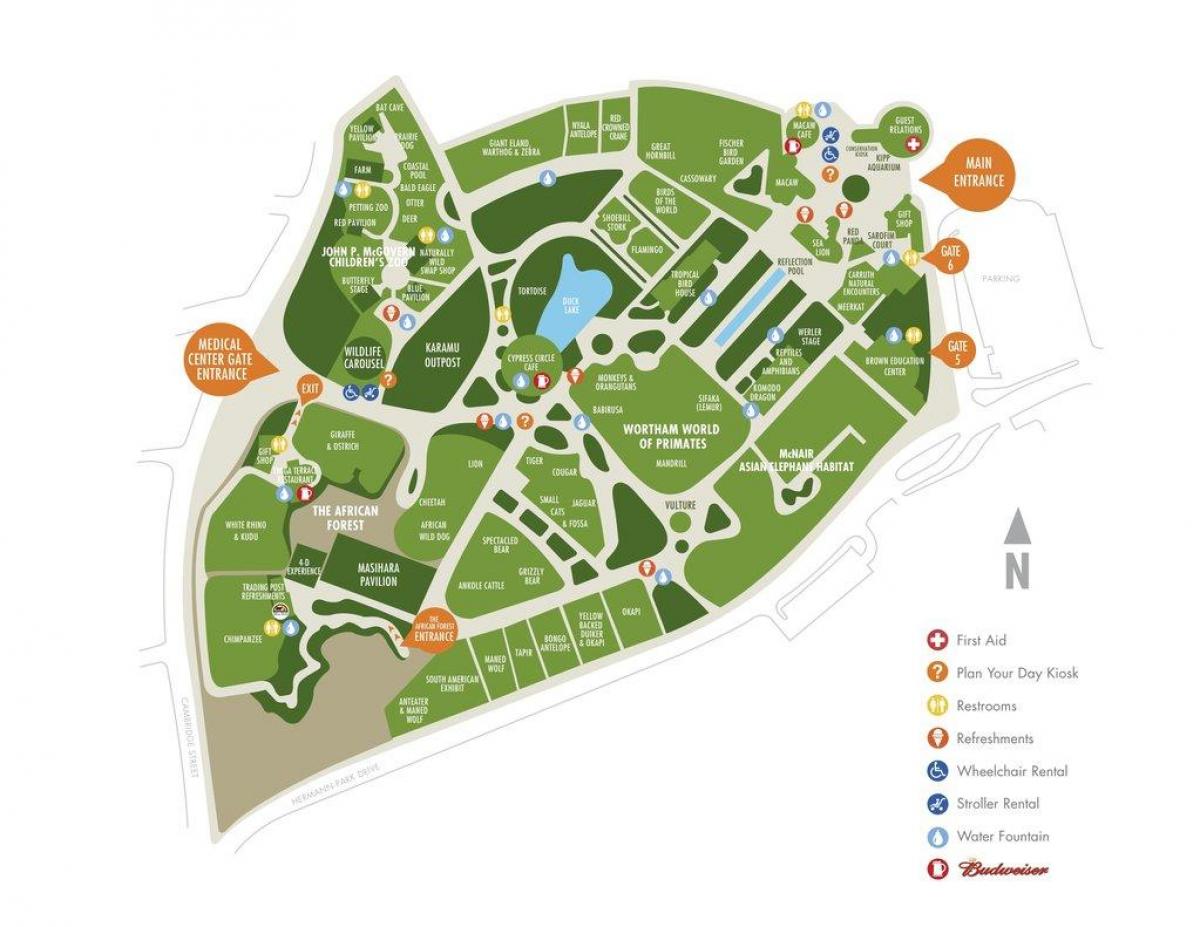 kaart van die Houston zoo