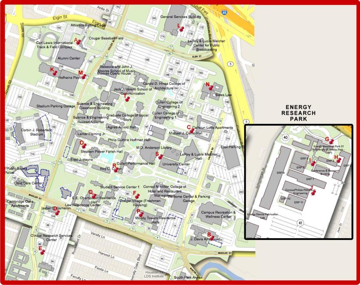kaart van die universiteit van Houston